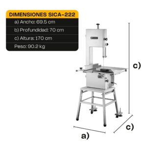 RHINO, Sierra Carnicera, Acero Inoxidable, Potente Motor de 2 hp, Cinta de Corte de 222 cm. SICA-222 - Acero Inoxidable - cen