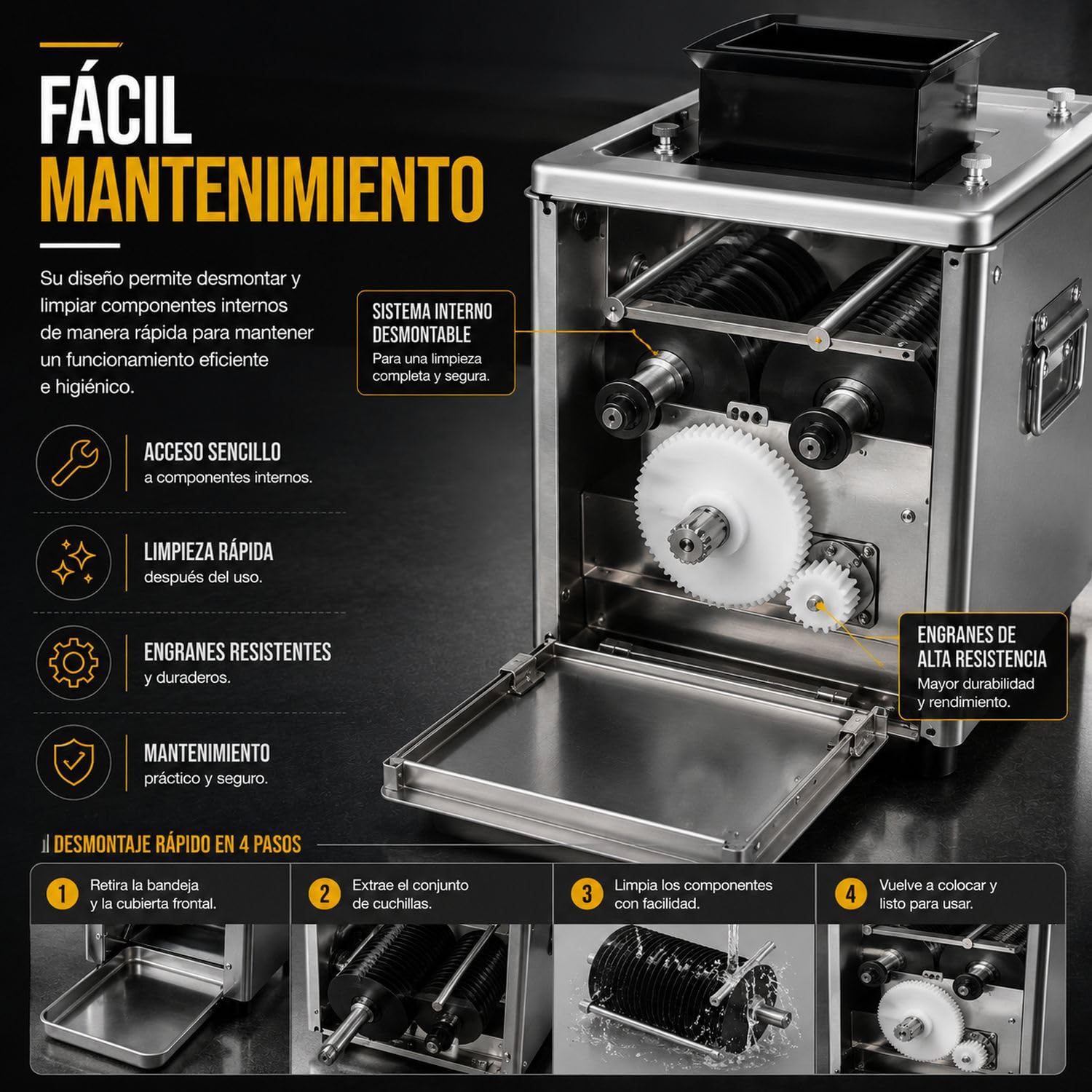 GUTSTARK Maquina Cortadora Cortador de Carne 130 Kg/h 850W Acero Inoxidable 304 Rebanado 130kg/Hora 200 RPM Triturado 65kg Hora 34 Cuchillas Removibles Para Carniceria Restaurante Negocio Profesional 9 GUTSTARK Maquina Cortadora Cortador de Carne 130 Kg/h 850W Acero Inoxidable 304 Rebanado 130kg/Hora 200 RPM Triturado 65kg Ho