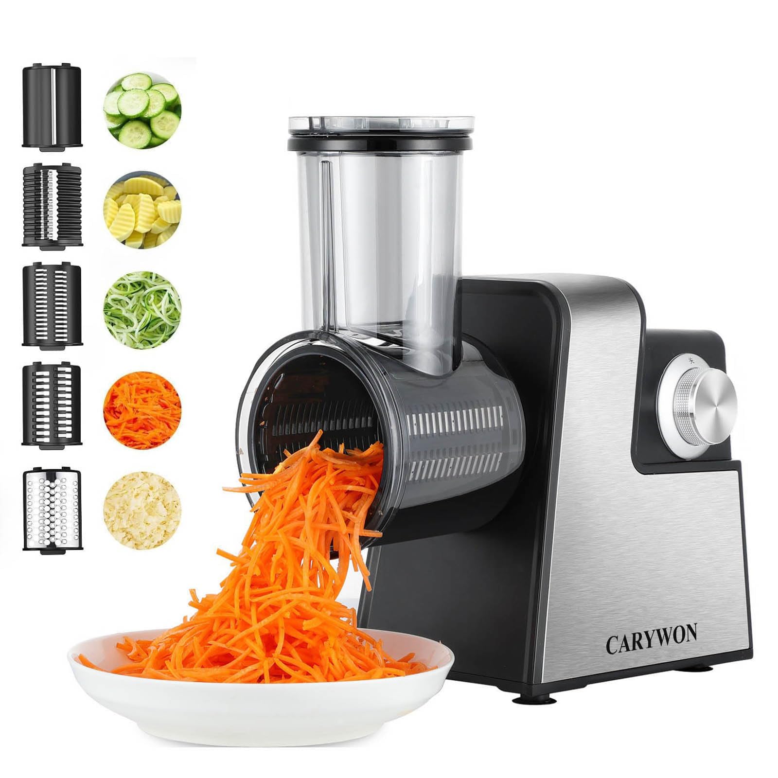 Rallador de Verduras Eléctrico 5 en 1, Rallador de Queso y Rebanador de Papas Automático con 5 Cuchillas de Acero Inoxidable, Cortador de Verduras Multifuncional para Queso, Frutas, Verduras 2 Rallador de Verduras Eléctrico 5 en 1, Rallador de Queso y Rebanador de Papas Automático con 5 Cuchillas de Acero Inoxidable,