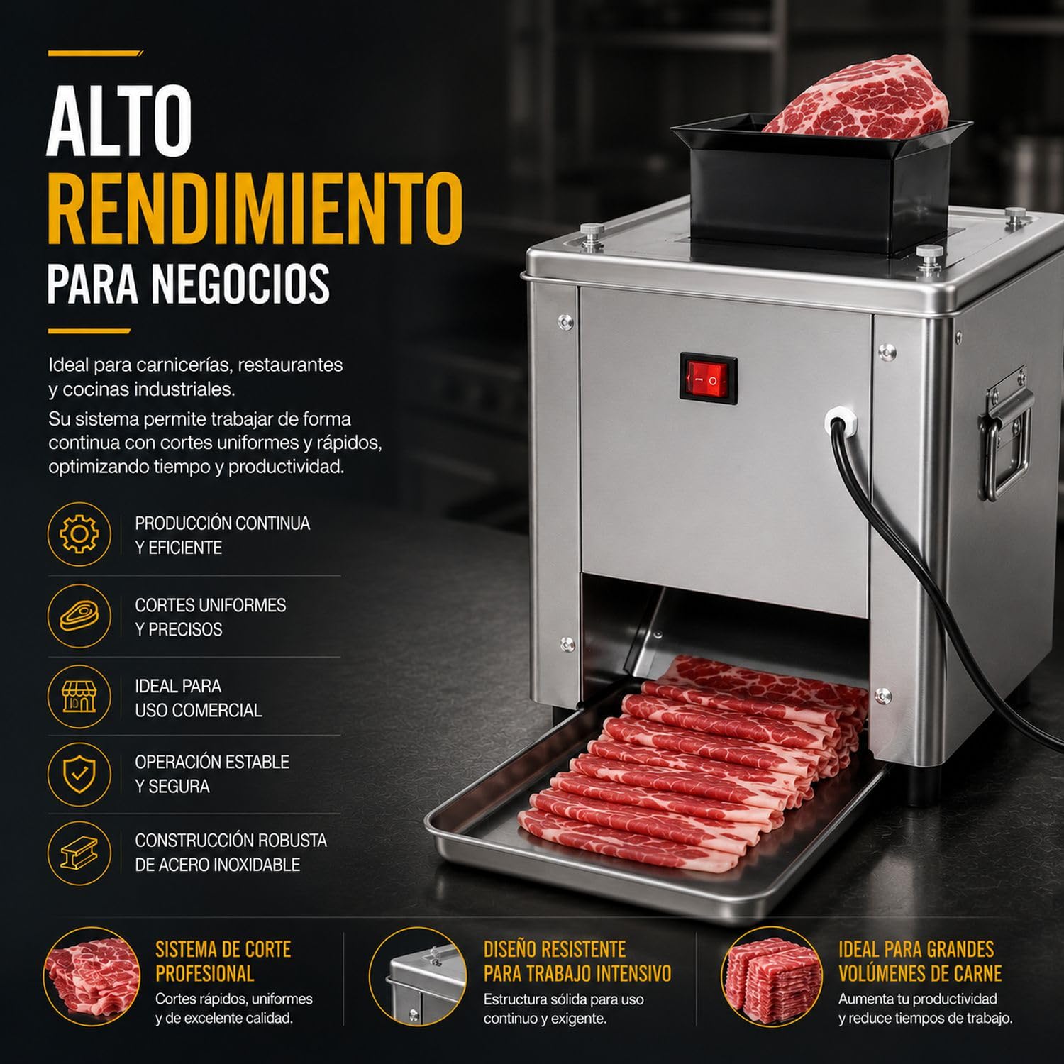 GUTSTARK Maquina Cortadora Cortador de Carne 130 Kg/h 850W Acero Inoxidable 304 Rebanado 130kg/Hora 200 RPM Triturado 65kg Hora 34 Cuchillas Removibles Para Carniceria Restaurante Negocio Profesional 1 GUTSTARK Maquina Cortadora Cortador de Carne 130 Kg/h 850W Acero Inoxidable 304 Rebanado 130kg/Hora 200 RPM Triturado 65kg Ho