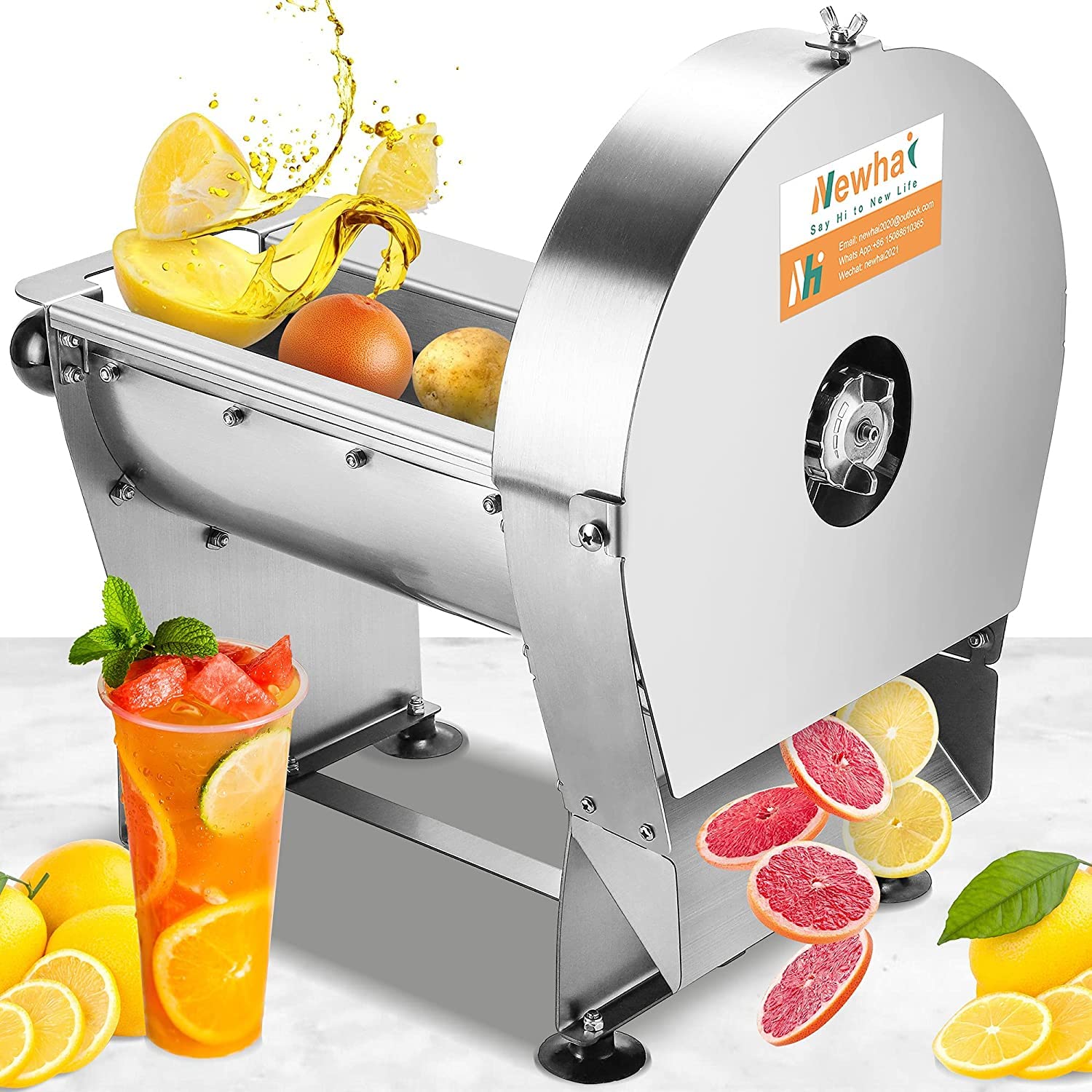 Newhai Cortador de verduras comercial eléctrico, máquina de corte de papas, cortador de batatas automático, frutas, 0-10mm (0-0.4’’), acero inoxidable para repollo, cebolla, tomate (enchufe de EE. UU 2 Newhai Cortador de verduras comercial eléctrico, máquina de corte de papas, cortador de batatas automático, frutas, 0-10mm (0