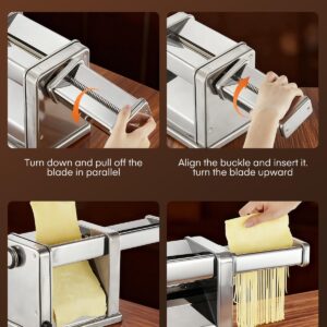 FOHERE Máquina de pasta eléctrica, fabricante de pasta con grosor ajustable para espaguetis fettuccine, albóndigas de lasaña,