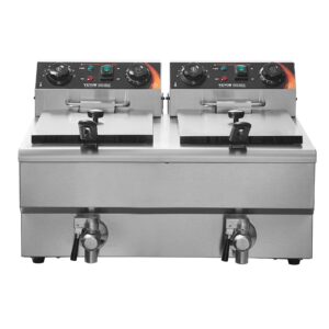 VEVOR Freidora Eléctrica Comercial 2 Tanques 12 L 6000 W Freidora Aceite de Acero Inoxidable con 2 Cestas para Freír Tapas Te