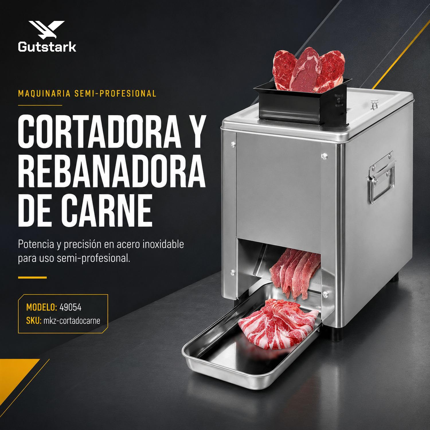 GUTSTARK Maquina Cortadora Cortador de Carne 130 Kg/h 850W Acero Inoxidable 304 Rebanado 130kg/Hora 200 RPM Triturado 65kg Hora 34 Cuchillas Removibles Para Carniceria Restaurante Negocio Profesional 3 GUTSTARK Maquina Cortadora Cortador de Carne 130 Kg/h 850W Acero Inoxidable 304 Rebanado 130kg/Hora 200 RPM Triturado 65kg Ho