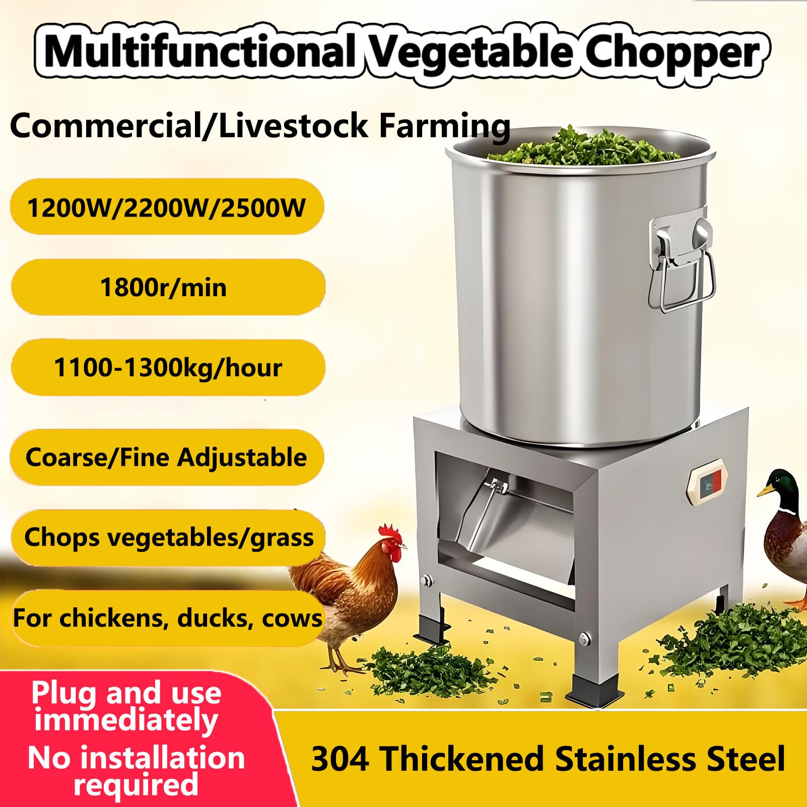 EpyGnom Picadora y Trituradora para Procesamiento de Alimento para Aves, de Acero Inoxidable de Alta Resistencia con 4 Cuchillas, Corte Rápido de 1800 RPM, para Vegetales, Granos, Maní 1200W 3 EpyGnom Picadora y Trituradora para Procesamiento de Alimento para Aves, de Acero Inoxidable de Alta Resistencia con 4 Cuchil