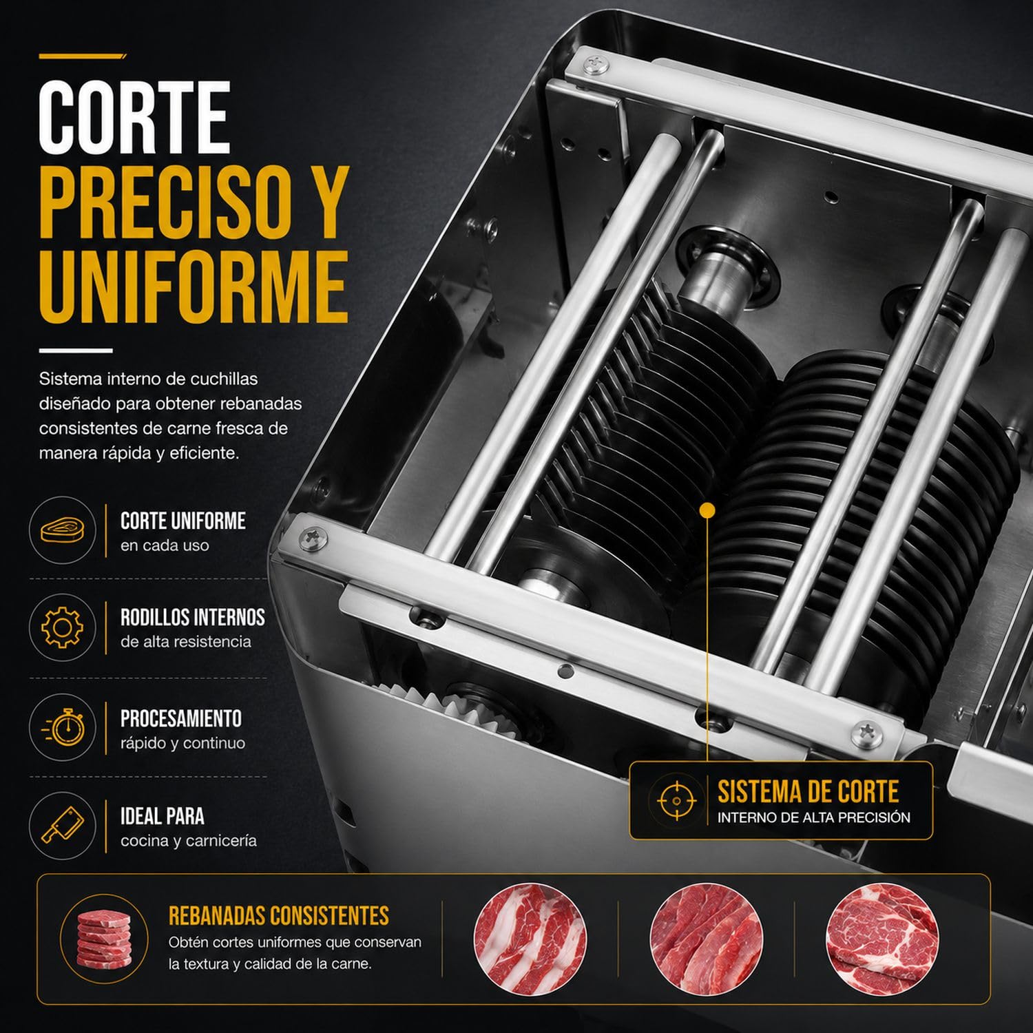 GUTSTARK Maquina Cortadora Cortador de Carne 130 Kg/h 850W Acero Inoxidable 304 Rebanado 130kg/Hora 200 RPM Triturado 65kg Hora 34 Cuchillas Removibles Para Carniceria Restaurante Negocio Profesional 5 GUTSTARK Maquina Cortadora Cortador de Carne 130 Kg/h 850W Acero Inoxidable 304 Rebanado 130kg/Hora 200 RPM Triturado 65kg Ho