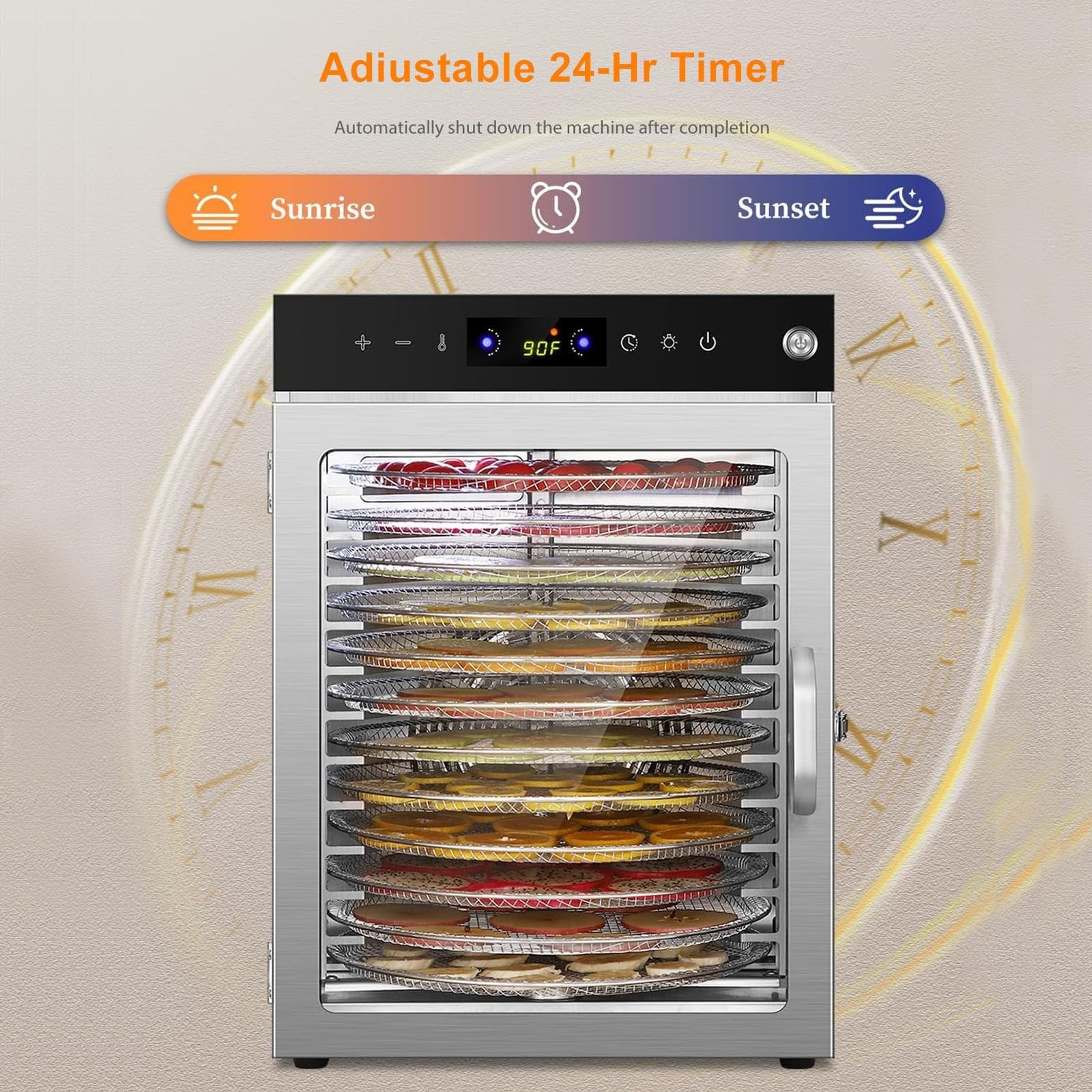 Máquina deshidratadora de alimentos comercial, Deshidratador de alimentos 20 bandejas, rotación automática de 360 °, adecuado para alimentos, cecas, alimentos para mascotas, hierbas, verduras, frutas 5 Máquina deshidratadora de alimentos comercial, Deshidratador de alimentos 20 bandejas, rotación automática de 360 °, adecuado