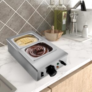 Olla de fusión de chocolate de acero inoxidable, máquina de templado eléctrica con tanques y tapas duales, calentador de alim